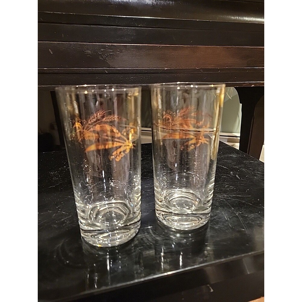 MCM Prairie Gold Water Tea Glass Set of 2 Lifetime Wheat Vintage Wine